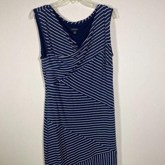 Ann Taylor Women's Dark Navy & White Stripe Sleeveless Stretch Sheath Dress Medi - Picture 1 of 5
